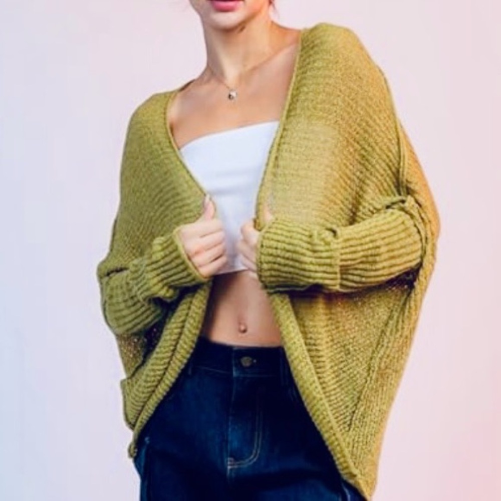 Very J Olive Green Oversized Knit Cardigan